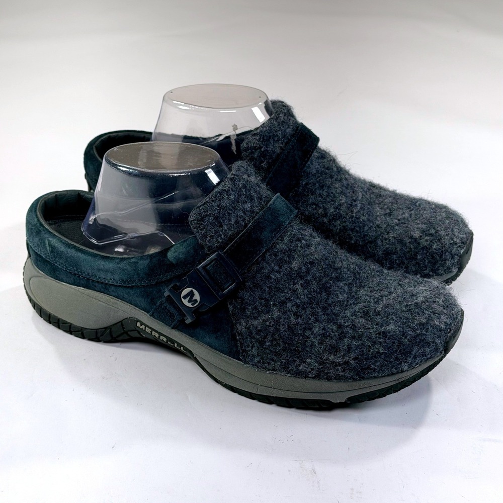 Merrell Encore Groove Wool Clogs Womens 10 Grey Blue Comfort Cozy Slip On Mules